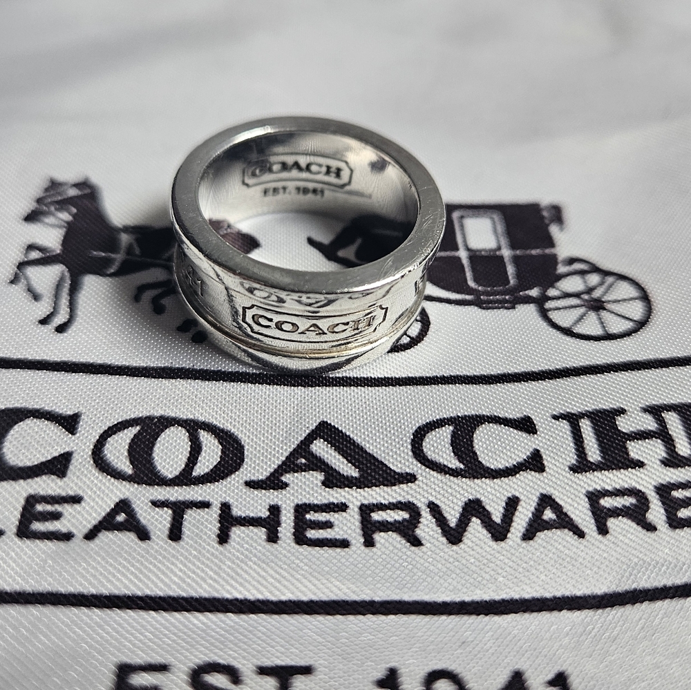 Coach Vintage Signature Sterling Silver Heavy Band Ring Size 7